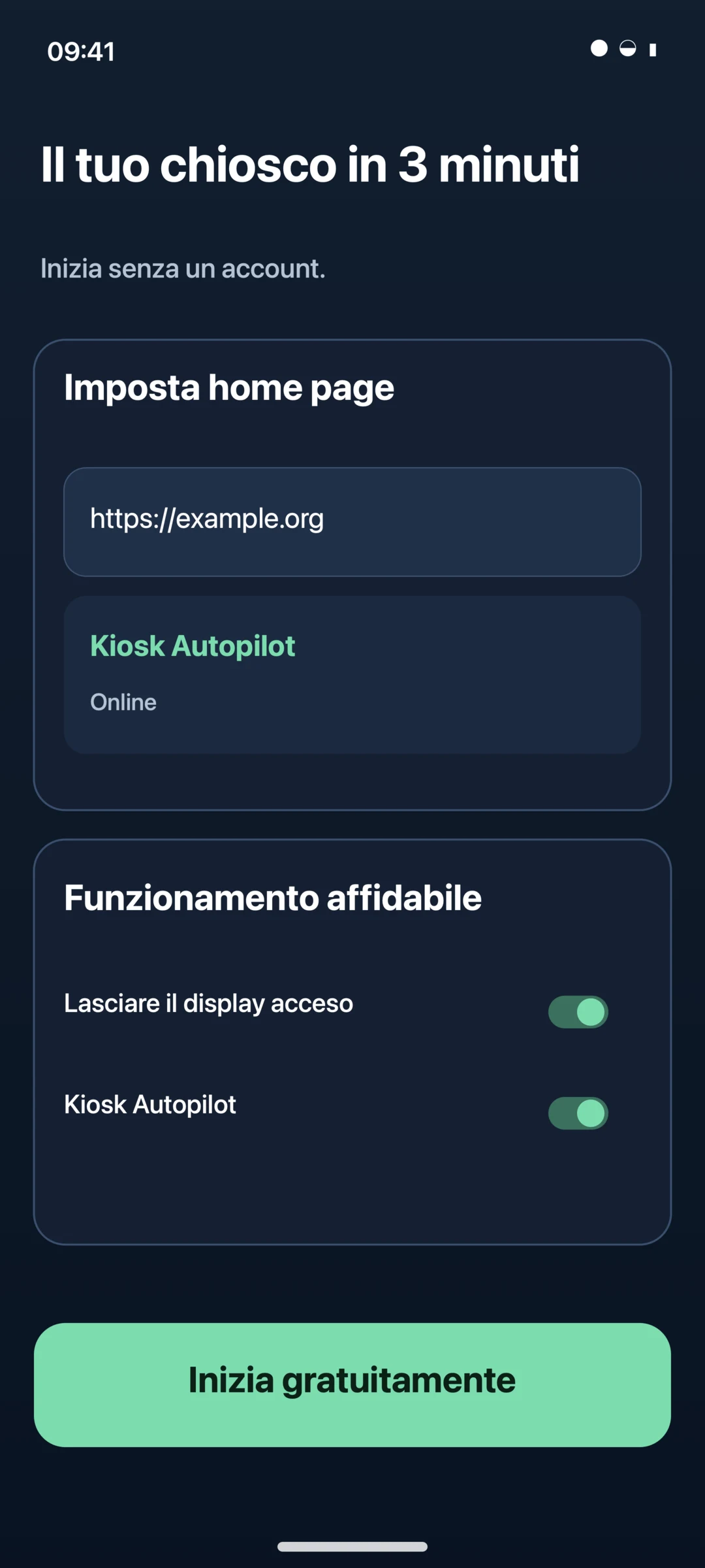 Configurazione guidata del browser per chioschi Android KioskPilot