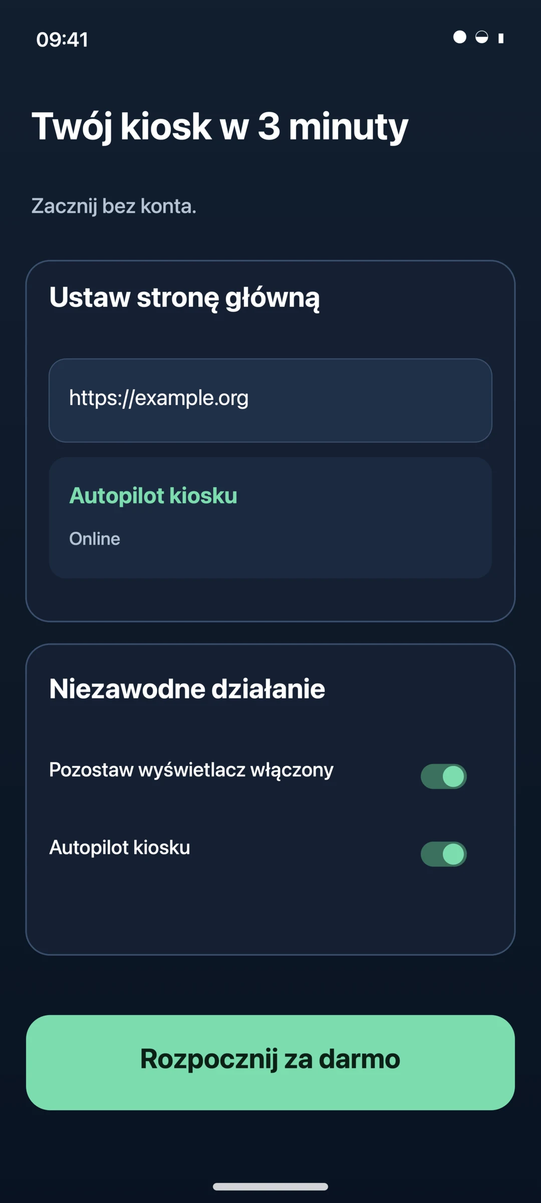 Kreator konfiguracji przeglądarki KioskPilot Android Kiosk