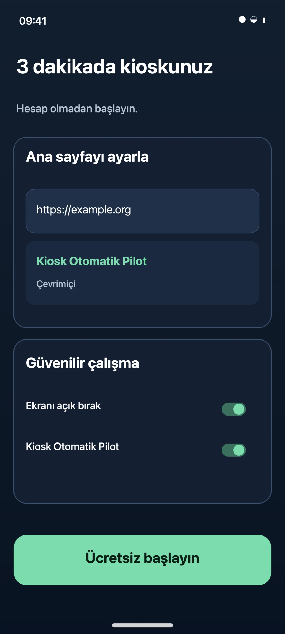 KioskPilot Android Kiosk Tarayıcısının kurulum sihirbazı